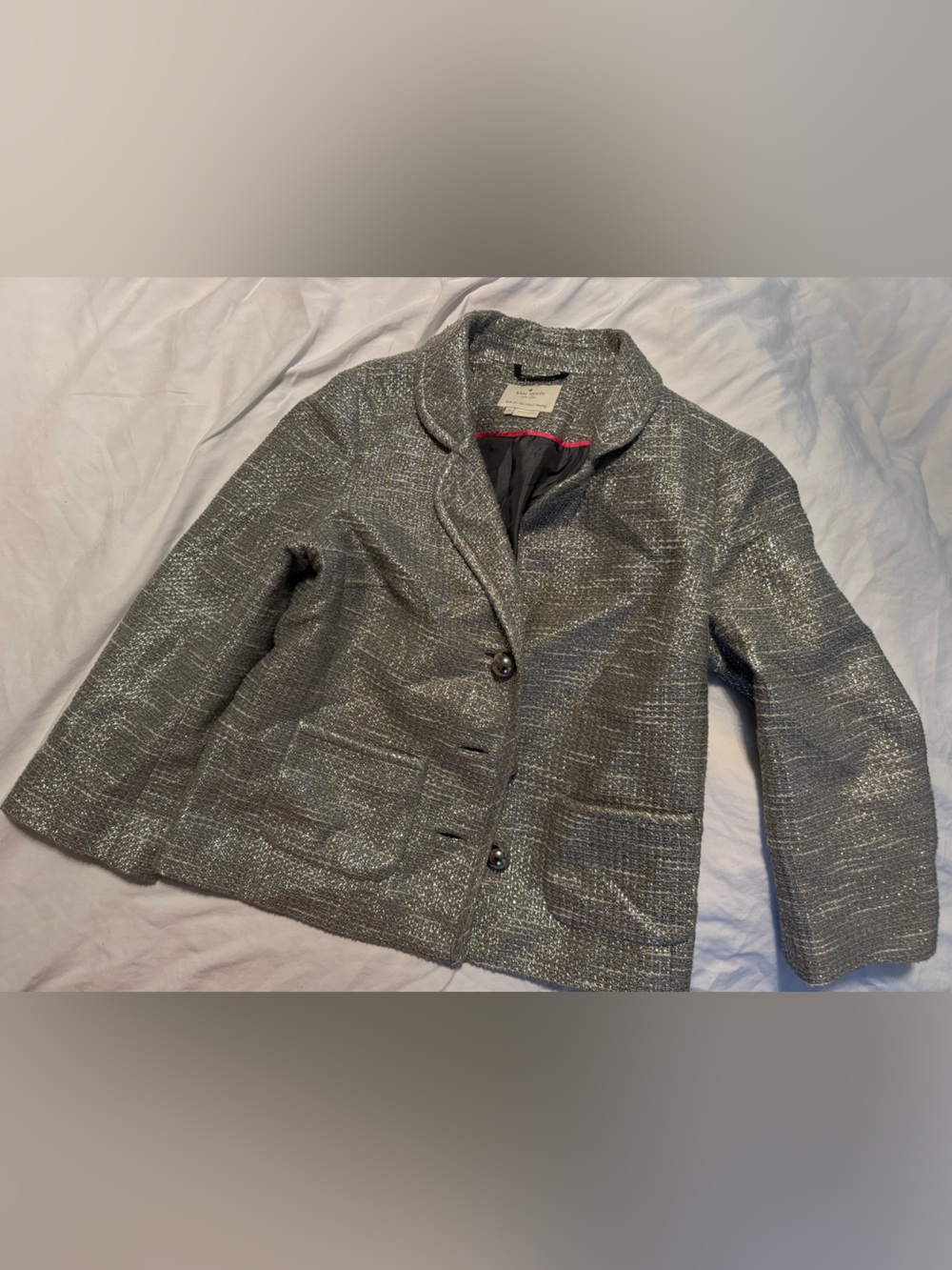 kate spade Metallic Silver Tweed Blazer